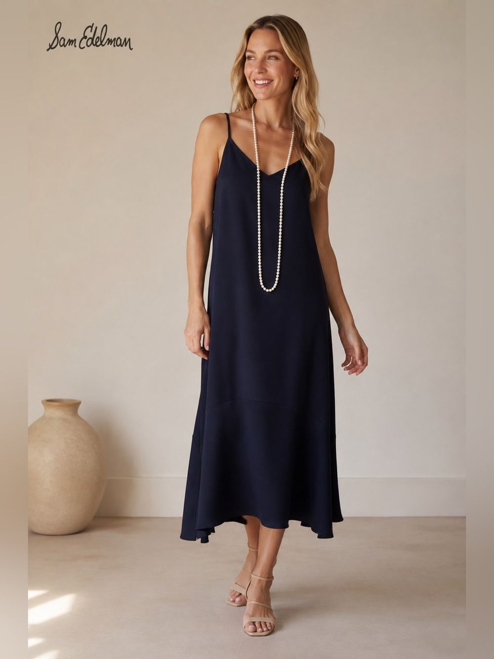 Sam Edelman Navy Blue V-Neck Maxi Slip Dress Size 14